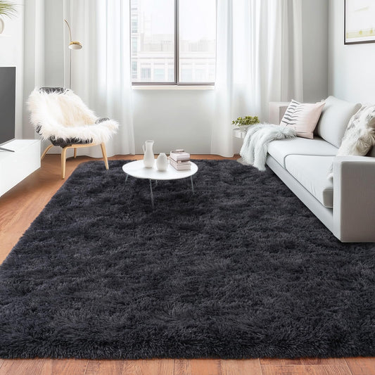Quntue Rugs for Bedroom 4x6, Soft Shaggy Modern Shag Area Rug for Living Room, Upgrade Non-Slip Plush Fluffy Carpet for Kids Boys Girls Room Home Decor Aesthetic, Charcoal Gray