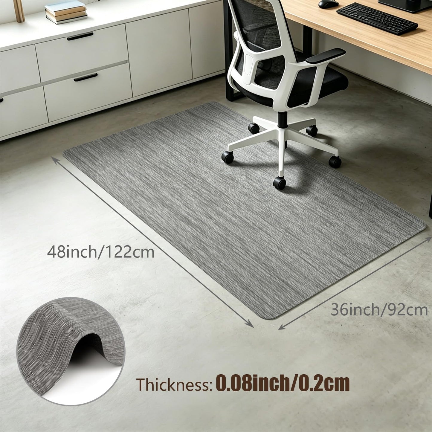 Bsmathom Office Chair Mat for Hardwood Floor, 36" x 48" Desk Computer Chair Mat for Hard Wood and Tile Floor, Anti-Slip Hard Floor Protector Chair Mat, PVC Mat Desk Rug for Office Home, Black Gray