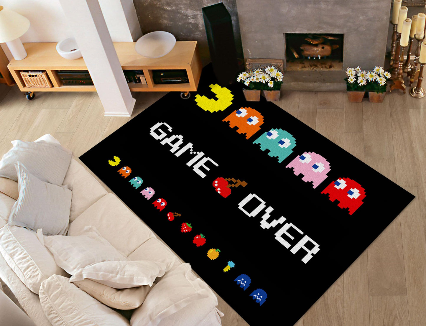Classic Arcade Games Rug Retro 90s Arcade Theater Style Popular Game Room Area Rug for Living Room Playroom Decor Carpet Modern Fun Game Rug 3.3' x 5'