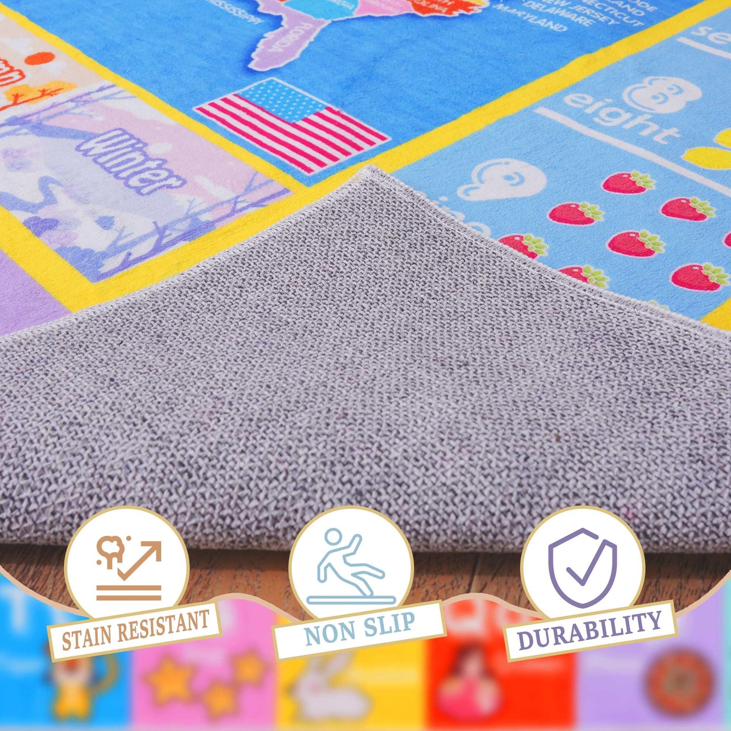 OHDS Kids Rugs for Playroom - Soft & Non-Slip 8x10 Feet Educational Rug for Learning ABC Alphabet, Numbers, Shapes & Map, Washable Classroom Rug for Toddler Nursery & Kids Room Decor