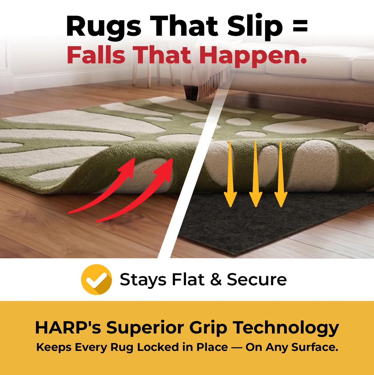 Hold-a-Rug Plush 10' x 14' Nonskid, Nonslip Rug Pad, Reversible Gripper, ¼ Thick, Safe for All Floors and Carpet, Keep Area Rugs Secure