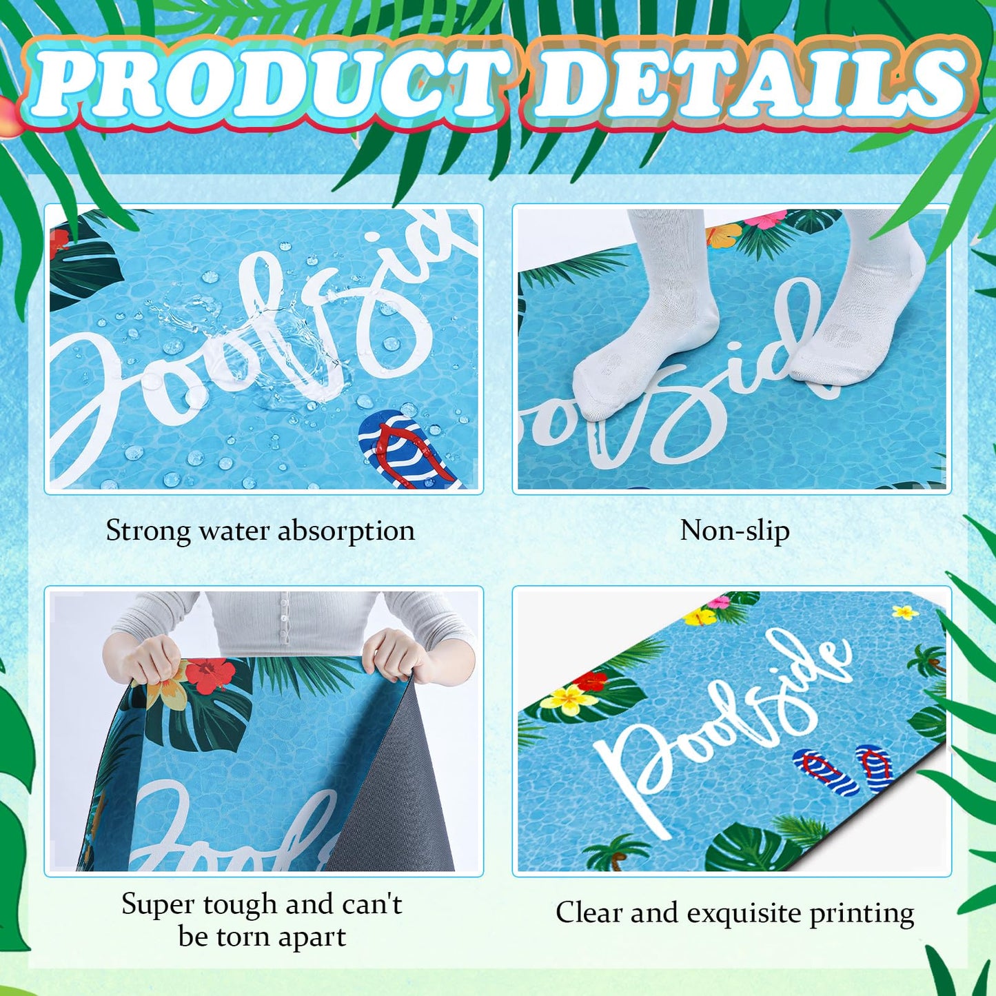 Tinideya Poolside Non Slip Mat Walk Pool Mats for Floor Seating Mats for Edge of Pool Rubber Waterproof Deck Rug with Drainage for Floor Outside Summer Beach Swimming Decorative, 48 x 24 inch