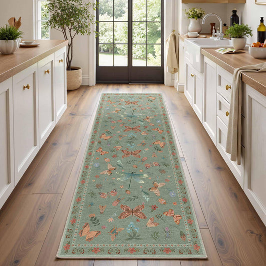 Rugxara 2x6 Floral Runner Rug, Washable Runners for Hallways, Green Vintage Boho Kitchen Rugs, Non Slip Hallway Runner Carpet for Indoor Hallway, Kitchen, Laundry Room and Bathroom