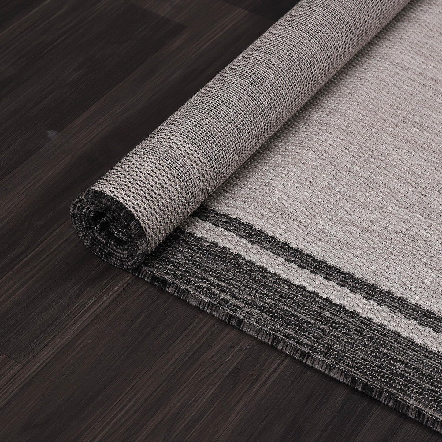 CAMILSON Indoor Outdoor Rug, 6x9 Bordered Gray Modern Area Rugs for Indoor and Outdoor Patios, Kitchen and Hallway Mats, Washable Porch Deck Outside Carpet (Bordered Grey, 6 x 9)