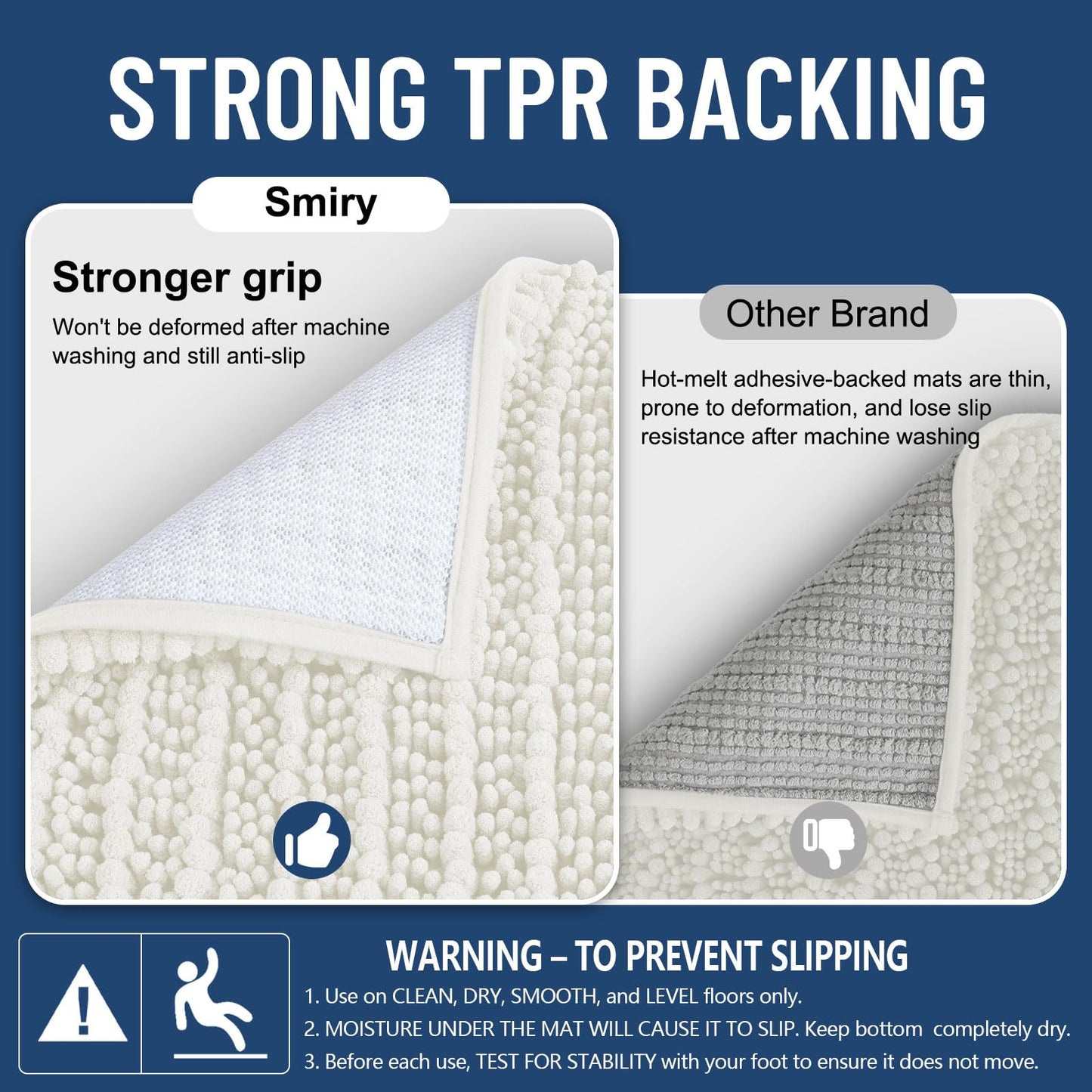 Smiry Bathroom Rugs Mat 40x32, Extra Soft Absorbent Chenille Bath Rugs, Non Slip Rubber Backing Machine Washable Quick Dry Bath Mats for Bathroom Floor, Tub, Shower, Home Decor Accessories, Ivory