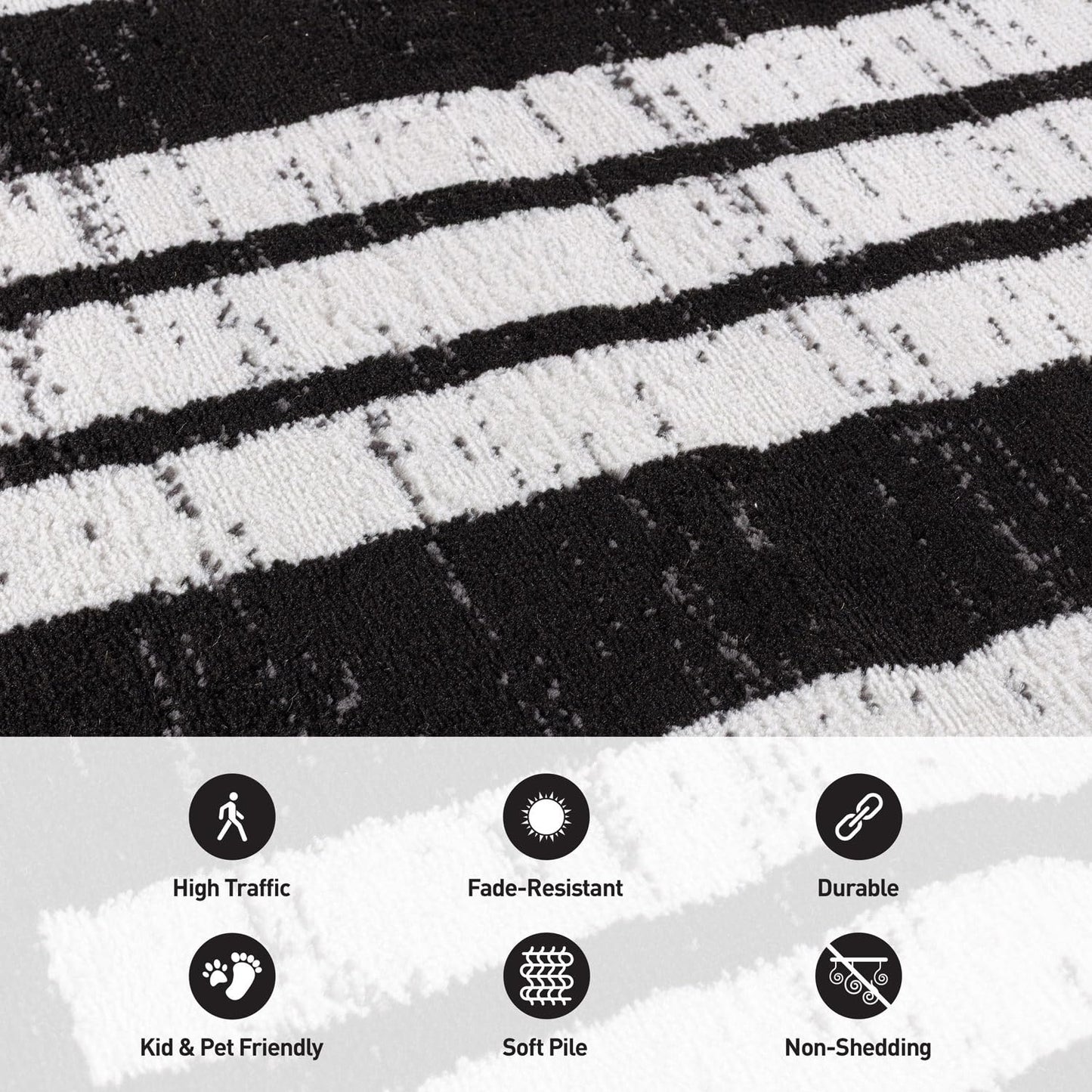Rugshop Modern Black and White Geometric Area Rug Non-Shedding, Low Pile Indoor Carpet for Living Room, Bedroom, Office – Contemporary Abstract Pattern 4' x 6'