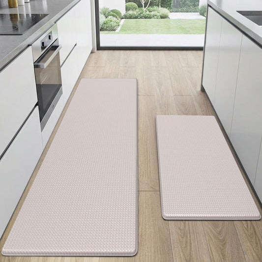 StepAura Kitchen Mats for Floor 2 Piece - 17"x29"+17"x59" Anti Fatigue Mats for Kitchen Floor - Non Slip Cushioned Rugs for Standing - Ivory