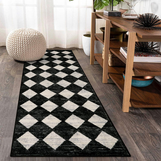 Lahome Zelie Moroccan Trellis Runner Rug - 2x6 Washable Black Bathroom Runner Rug Laundry Room Carpet Runners, Modern Soft Non Slip Indoor Floor Accent Mat for Bedside Kitchen Hall Bar Entryway RV