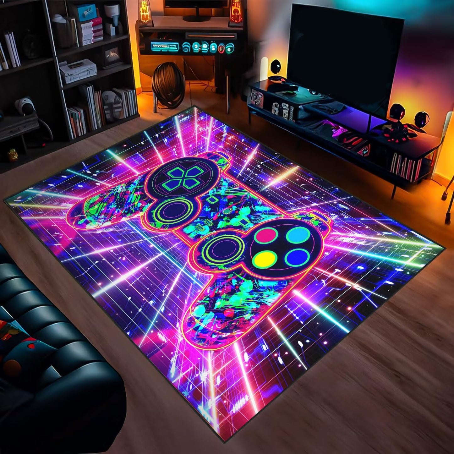 Auetwyona Gaming Rug for Boys Bedroom Decor - Gamer Area Rug Video Game Gaming Carpet for Bedroom Gamepad Design Purple Rug for Kids Room,Boys Game Room & Dorm -Anti-Slip Floor Mat 59 x 35 in