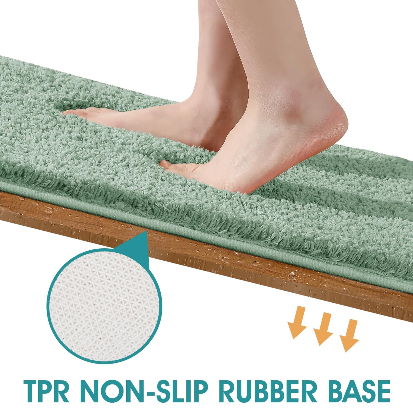 Microfiber Thick Bathroom Rugs Set 3 Piece, Flurry Non Slip Bath Rug, Soft Plush Absorbent Bathroom Mat, Machine Washable Luxury Toilet Rug Set, Bath Mat for Tab, Shower and Bathroom, Sage Green