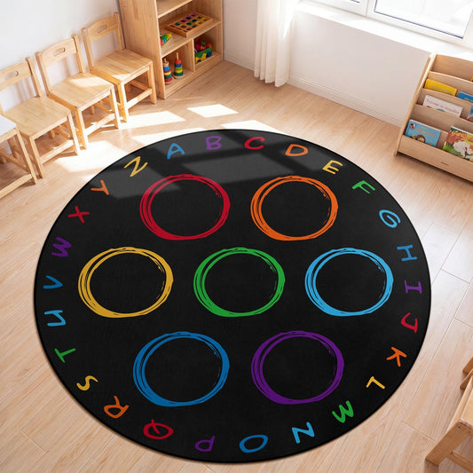 Teenyyou 6.5 ft Classroom Rug with Colorful Circle Kindergarten Educational Large Area Rug Kids Room Children Classroom Carpet Playroom Learning Preschool School Decor Seating Carpet 7 Seats