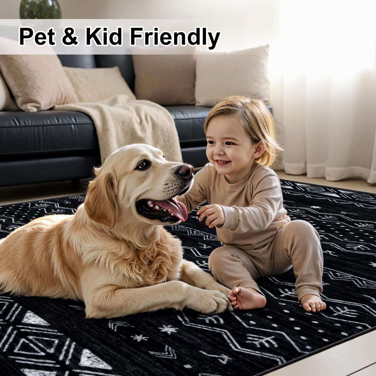 SERISSA 2x3 Rugs for Entryway, Washable Non-Slip Black and White Small Area Rug, Soft Low-Pile Boho Geometric Indoor Entry Rug Door Mat Indoor Entrance Front Door Carpet for Bathroom Kitchen Bedroom