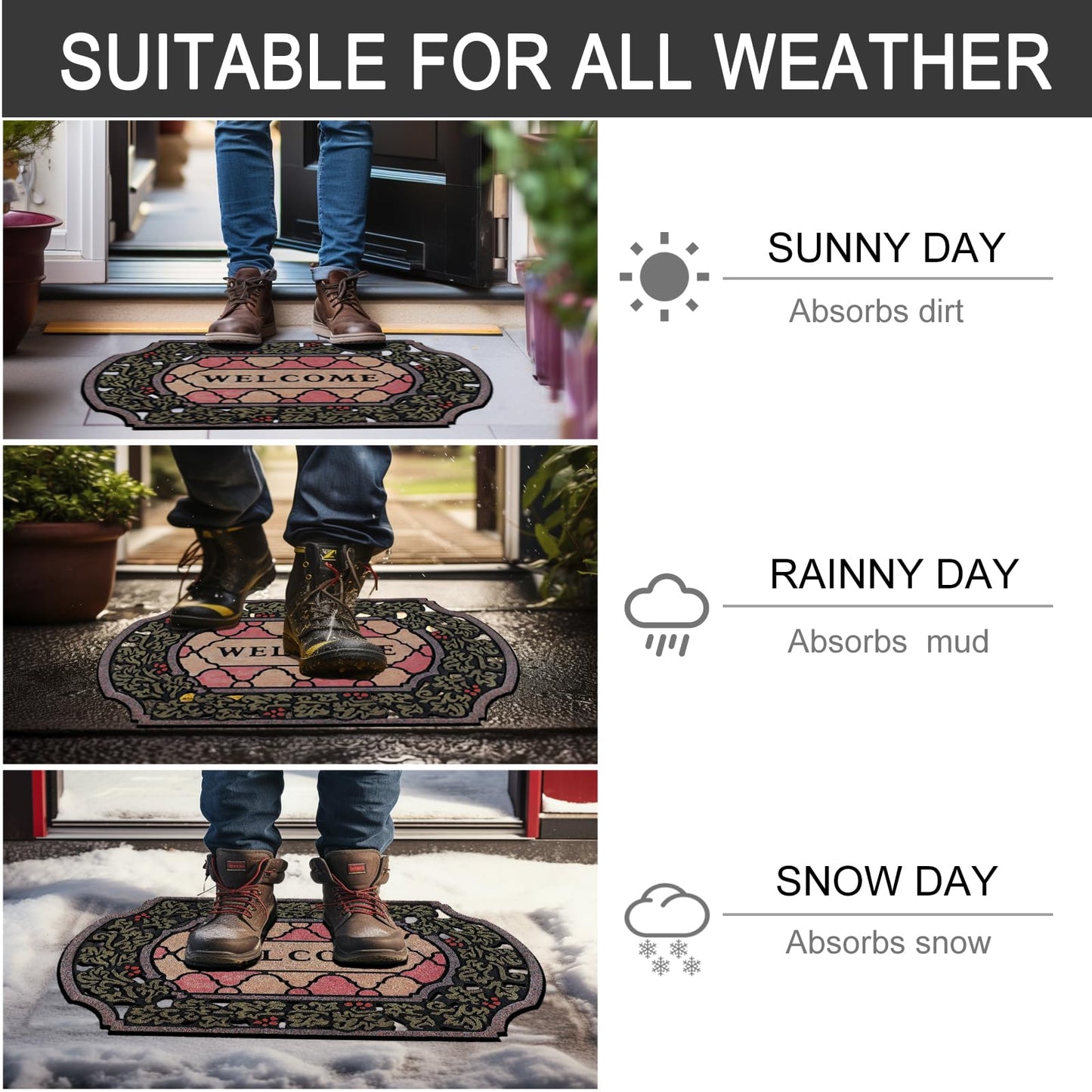 CHICHIC Entrance Door Mat Large 24 x 36 Inch Entry Way Doormat Front Door Rugs Outdoors Heavy Duty Welcome Mat Non Slip Rubber Back Low Profile for Garage, Patio, High Traffic Area, Small Flower