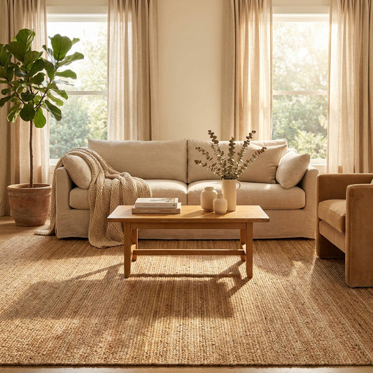Jute Rug 10' x 14' Rectangular Area Rug Hand Woven Jute Beige Braided Boho Rug For Living Room Outdoor Bedroom Kitchen Entryway Farmhouse Hallway, Rustic Vintage Natural Reversible Floor Rugs: Natural