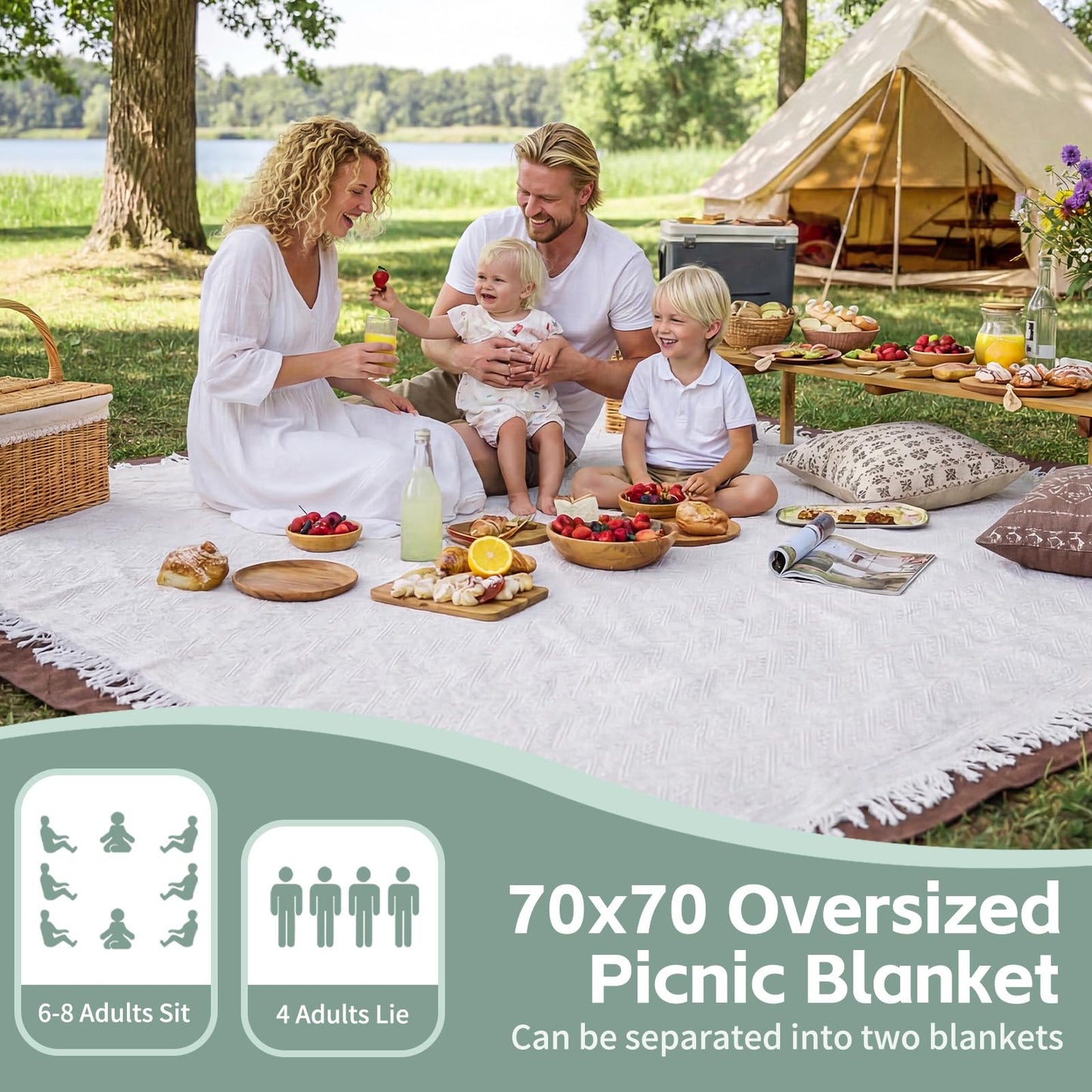 2 in 1 Extra Large Camping Blanket Outdoor Rug Picnic Yoga Mat Lightweight Car Essential Roadtrip Gadget Rv Accessories Glamping Gear Must Haves Hiking Stuff Backpacking Necessities Women Beach Gift