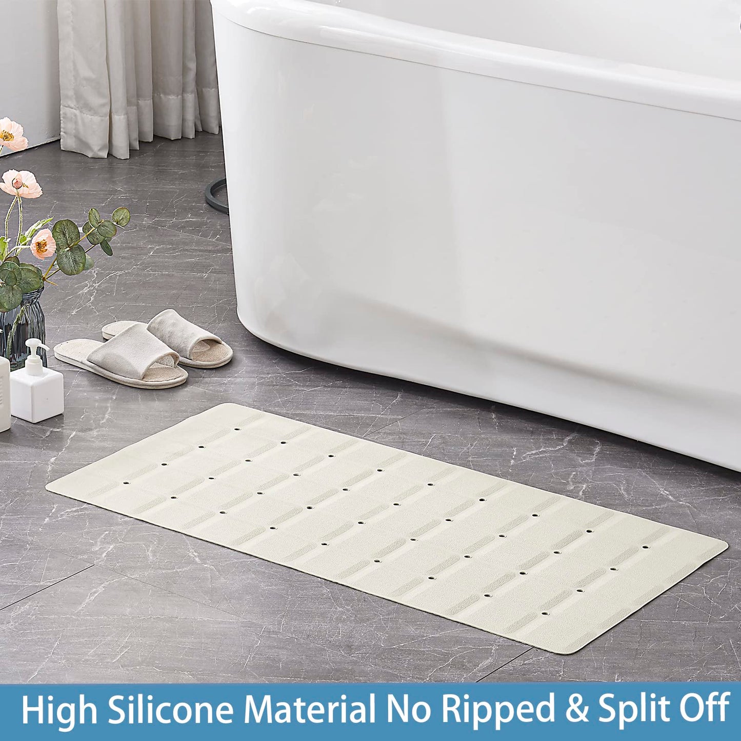 Webos Foldable Silicone Bathtub Mat: Jumbo Size Heavy Duty Safety Bath Mat for Tub Without Suction Cups Non Slip Bath & Shower Mat for Textured, Reglazed, Refinished Tub (Beige, 35.8 x 17.7)