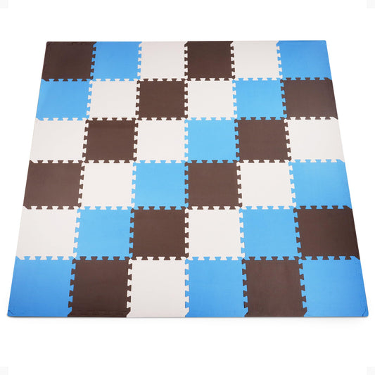 BalanceFrom 36-Pack 12x12 Inches EVA Interlocking Foam Play Tile Mat, Blue/Brown/Beige – 0.4-Inch Thick Non-Slip Puzzle Flooring for 36 Square Feet in Playroom, Nursery, or Playpen at Home
