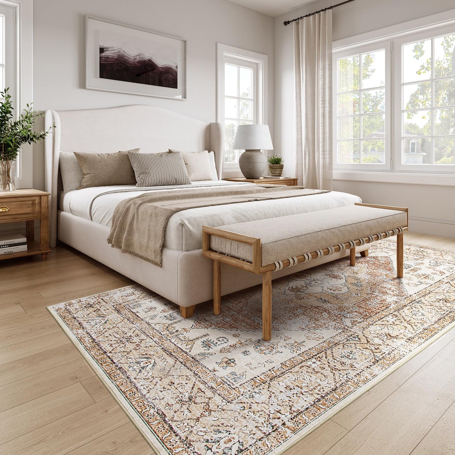 Lahome 5x7 Boho Machine Washable Area Rug Non-Slip Lightweight Low-Pile Oriental Distressed Print for Living,Bedroom,Office Adelyn