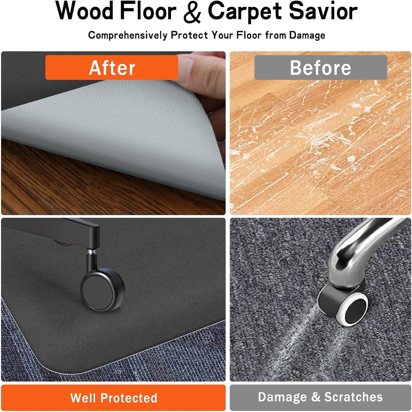 NYFITY Office Chair Mat for Hard Floors, Slip Resistant Heavy Duty Under Desk Chair Mat for Hardwood Floor, 30"x55" Inch, Black