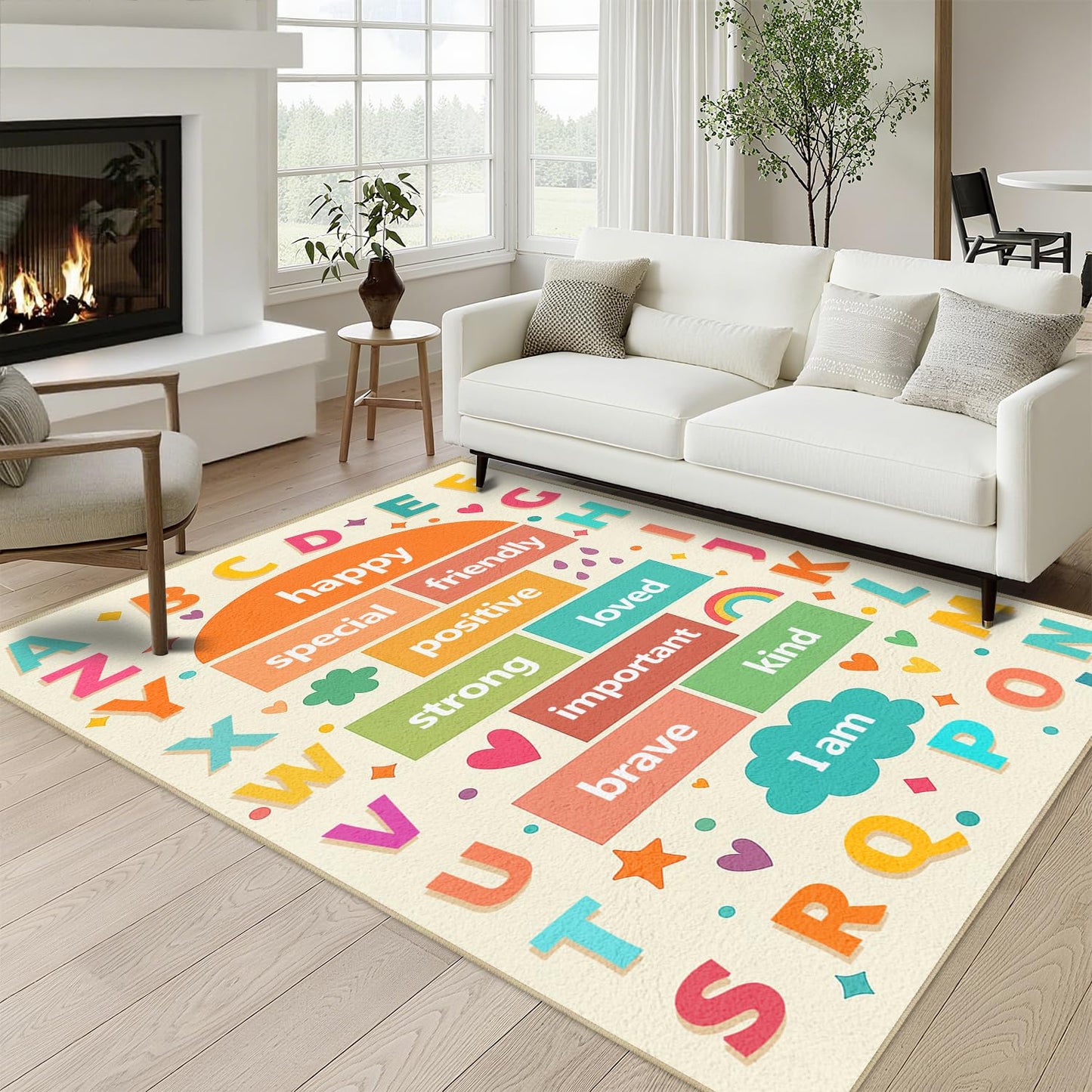 Alphabet Numbers Kids Rug 3x5 for Living Room Toddlers Hopscotch Area Rugs Machine Washable Educational Rug Non Slip Printed Low Pile Indoor Floor Carpet for Nursery Classroom Playroom Baby Daycare