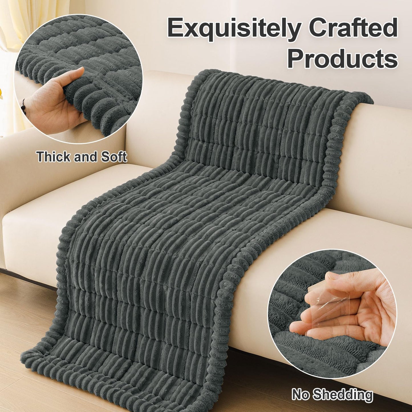 hyha Couch Cover for Dogs Washable, Non Slip Thick Flannel Sofa Protector, Pet Friendly Plush Furniture Cover for Sectional Sofa & Loveseat (Dark Grey, 27.6" x 59")