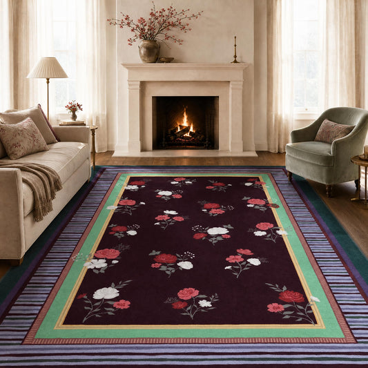 GarveeHome Brown 8x10 Area Rug, Vintage Floral Design, Machine Washable Rug Low Pile, Lightweight Non Slip, Soft Carpet for Living Room Bedroom Dining Room Nursery