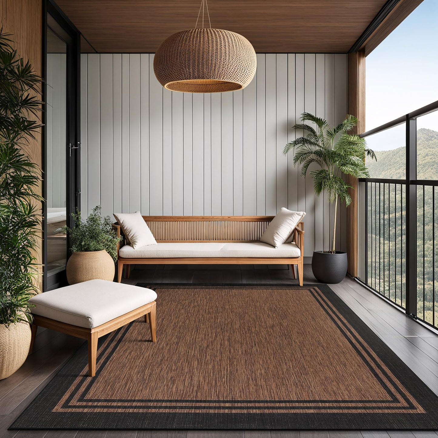 Luul Home Bordered Outdoor Rug 8x10 Washable Outside Carpet for Indoor Patio Porch Waterproof Easy Cleaning Non Shedding Area Rugs Nut Brown 8 x 10