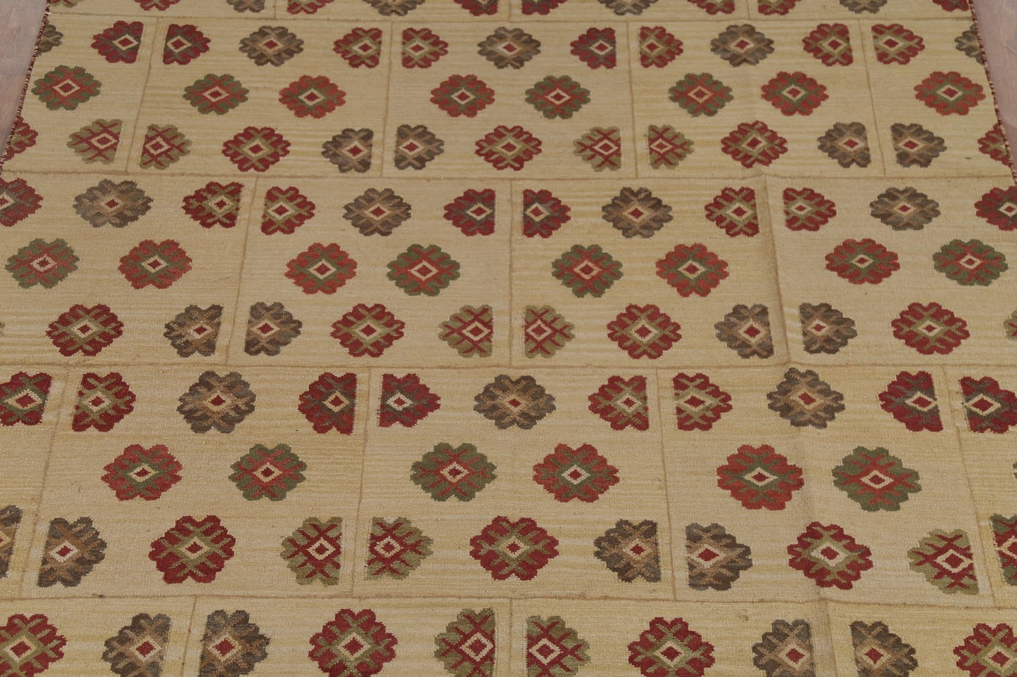 Rug Source Southwestern Style Collection 8x10 Kilim Area Rug, Flatweave/Hand-Woven Beige & Ivories Geometric/All-Over Rug, Oriental Wool Carpet for Bedroom, Living Room, and Dining Room