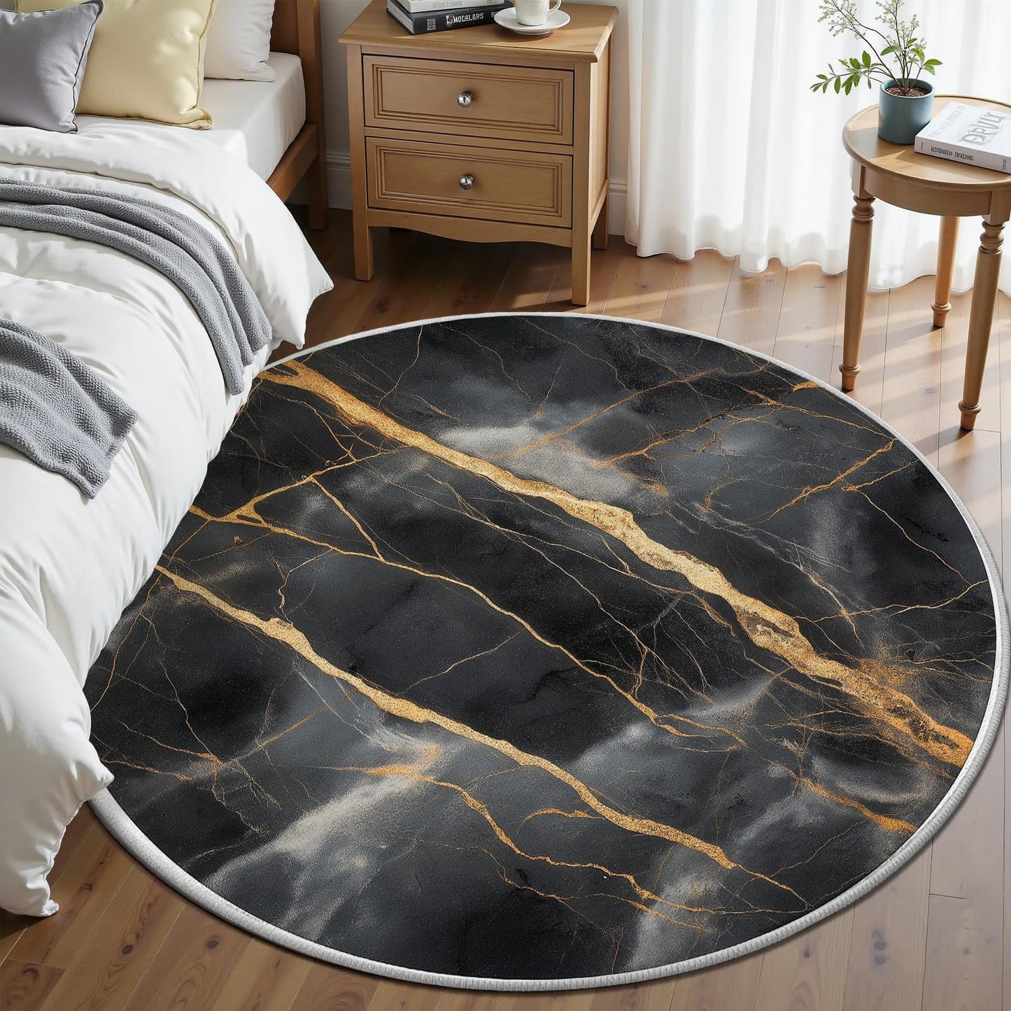 Aesthetic Marble Decor Round Area Rug 3ft, Modern Abstract Marble Pattern for Living Room, Bedroom, Dining Room, Room & Guest Room, Soft Machine Washable Floor Mat, Non-Slip Circular Carpet
