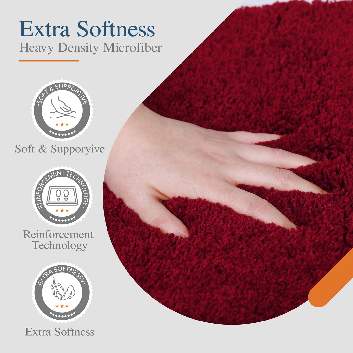 Walensee Bath Rug - Non Slip, Soft Microfiber Shaggy Bath Mat (20 x 32, Red), Machine Washable, Thick Plush Shower Mat