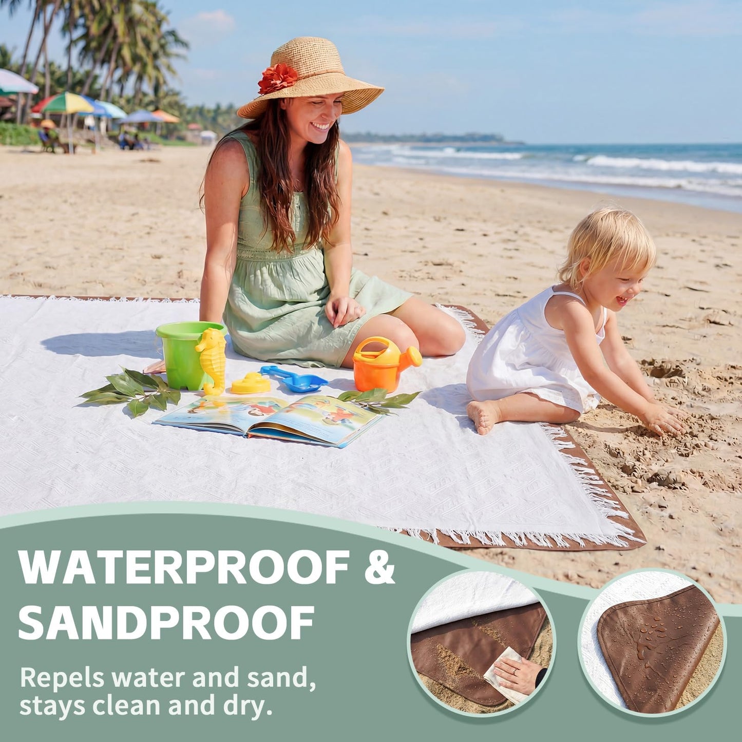 2 in 1 Extra Large Boho Beach Blanket Towel Picnic Rug Camp Mat Family Beach Trip Essentials Summer Vacation Must Have Travel Accessories Lake Day Necessities Stuff Thing Need Gear Gift Gadget 2026