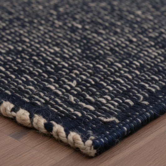 Navy 3x5 Jute Rug Braided Construction - Farmhouse Woven Carpet - Nautical Floor Covering for Bedroom Laundry Room, 3' x 5'