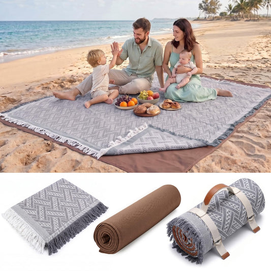 2 in 1 Extra Large 80"* 80" Rug Picnic Waterproof Outdoor Beach Blanket Foldable Camping Mat Car Travel Necessities Mountaineering Essentials Camper Accessories Backpacking Gear Trip Supplies