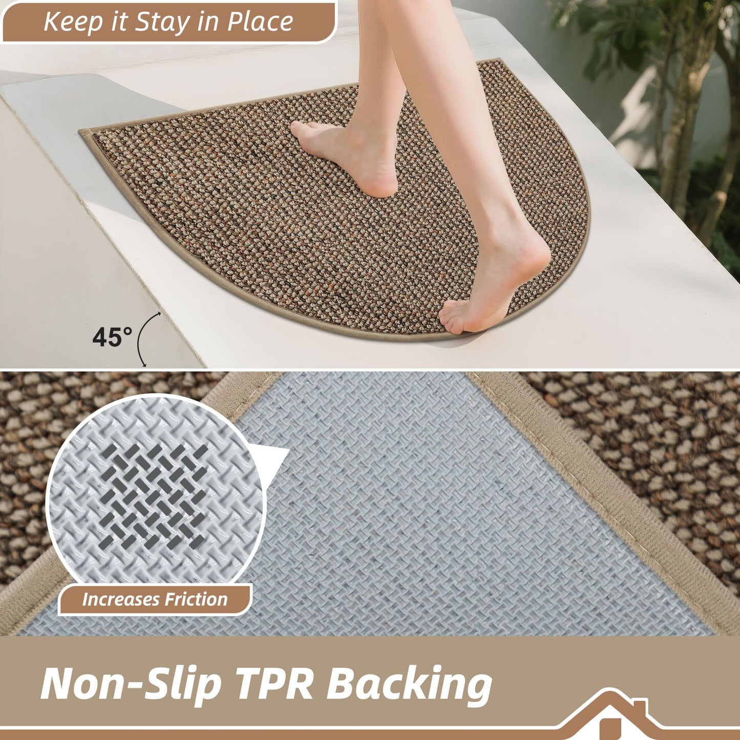 BEQHAUSE Dirt Trapper Door Mat 24" x 36" Half Circle Non-Slip Washable Doormats Entrance Rugs Absorbent Welcome Low Profile Floor Mats for Front Back Door and Entryway, Taupe