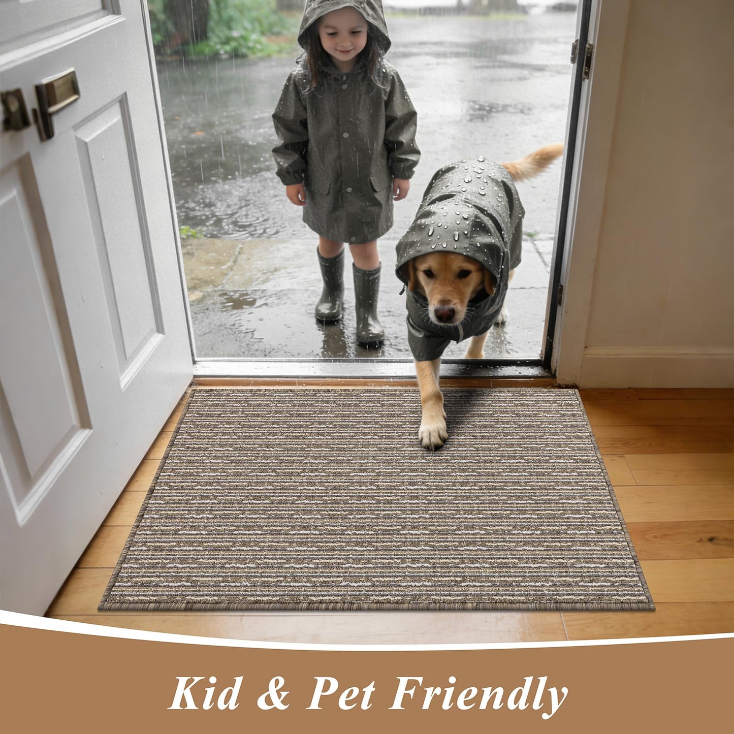 Ileading Door Mat 24"x36" Non-Slip Washable, Super Absorbent Stain Resistant Friendly Muddy Paws Welcome Mat, Entryway Mat for Entrance Bath Laundry, Beige