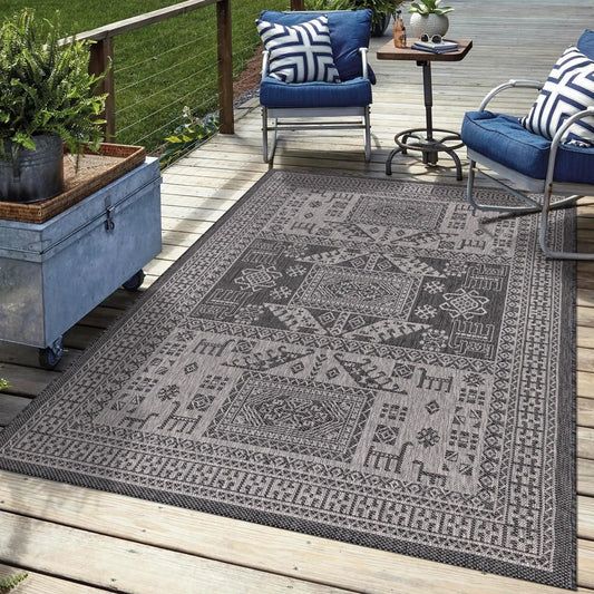 Keen Home Design Terrace Outdoor Area Rug - 46"x67" Washable Indoor/Outdoor Rug for Patio, Kitchen, Balcony, Beach, Garden, Deck and Porch, Size: 3'10" x 5'7", Force Black