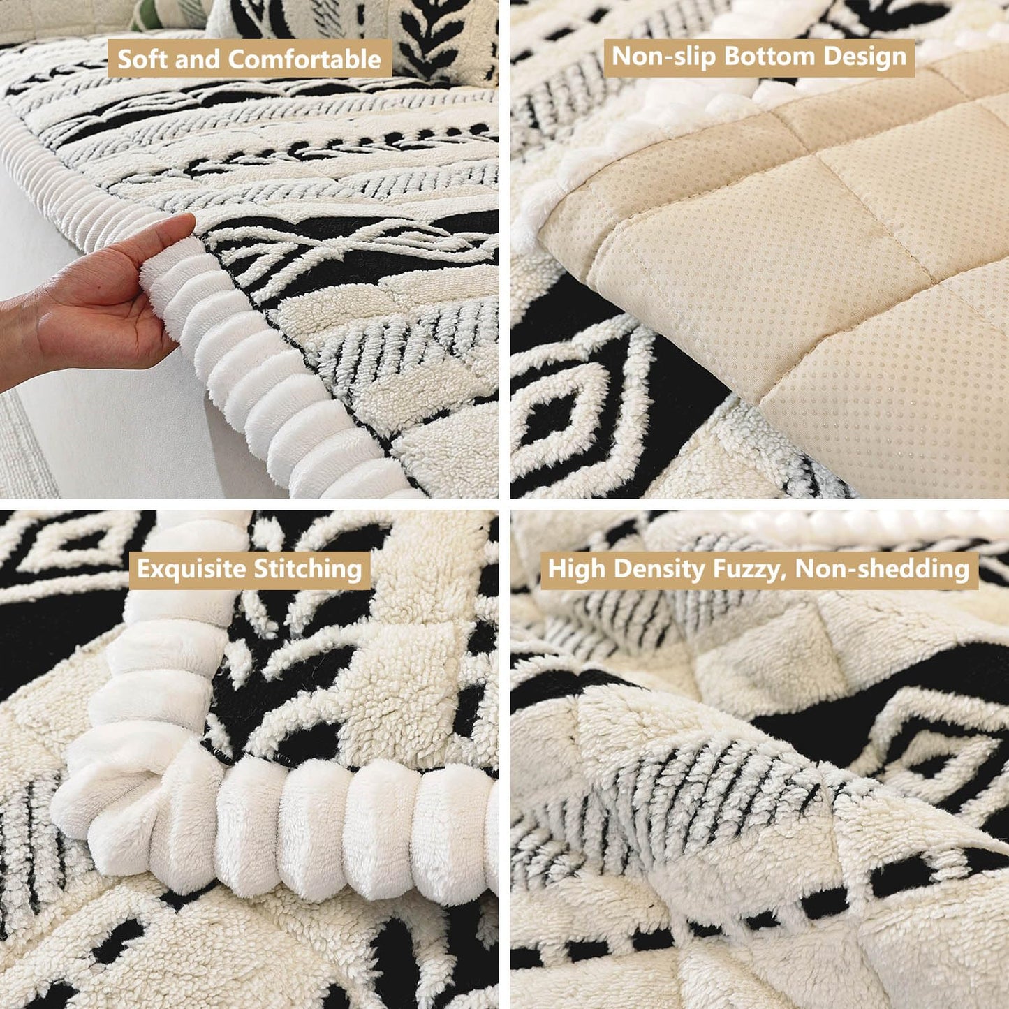 XFEXM Couch Cover for Dogs, Washable Non-Slip Boho Geometric Pet Sofa Protector, Soft Sofa Slipcovers Cushion Protector for Dogs and Cats. (Black, 27.6" x 59.06" x 1.5")