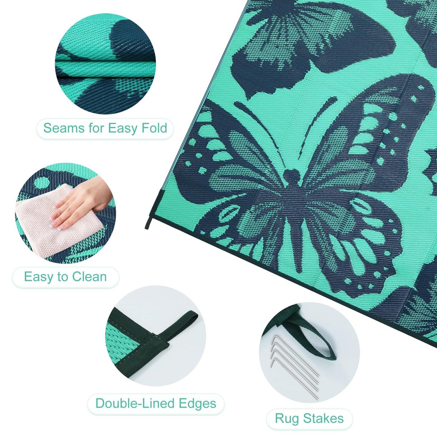 Uphome Outdoor Rug Waterproof 8x10 ft, Patio Plastic Straw Rugs for RV Camping, Reversible Mat Outside, Indoor Outdoor Large Floor Carpet for Back Yard Deck Balcony Porch Beach Picnic, Teal