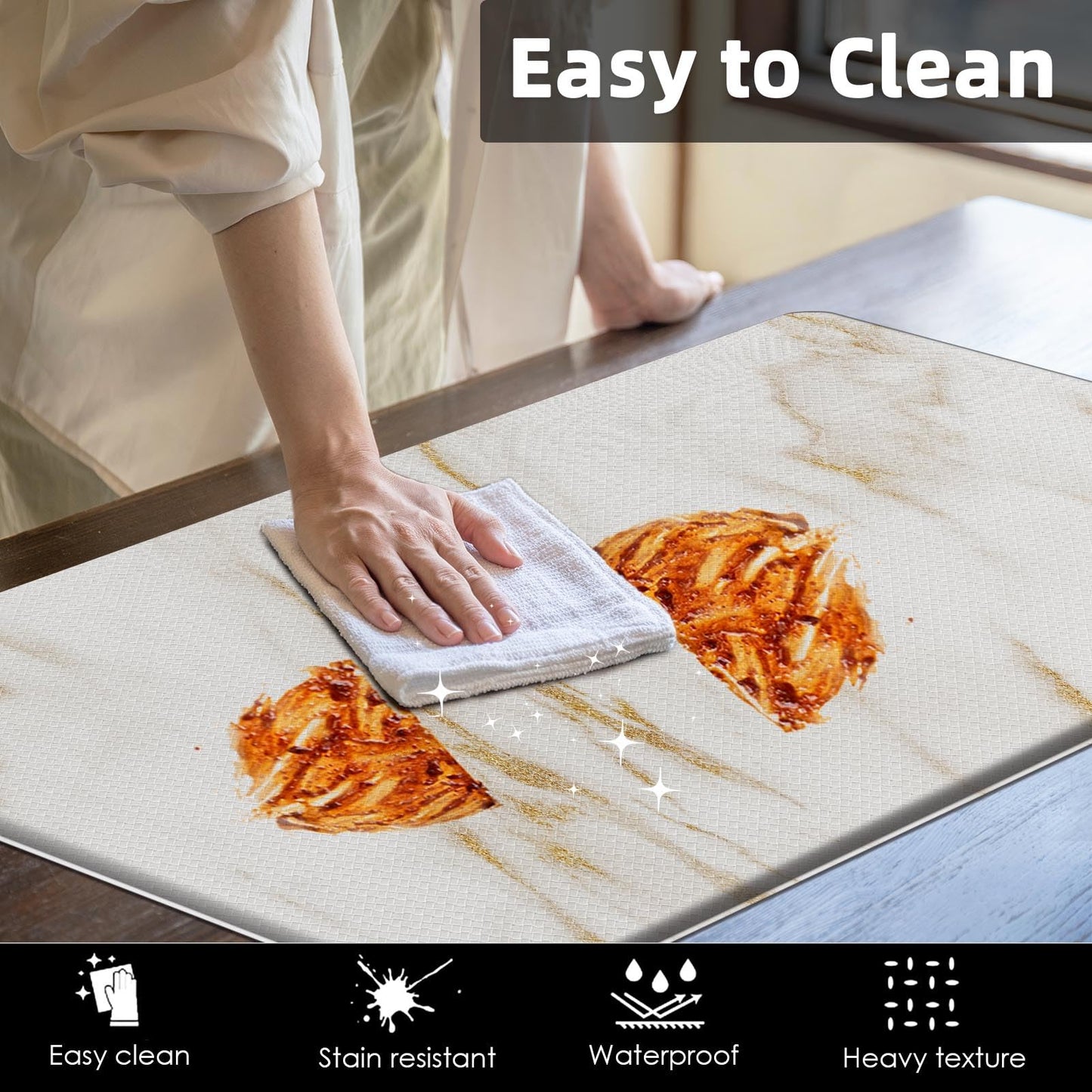 Arttown Marble Anti-Fatigue Kitchen Rug Set of 2 White Golden Gold Modern Cushioned Floor Mat, Standing Waterproof Non-Slip Kitchen Mat and PVC Ergonomic Comfort Foam Rug