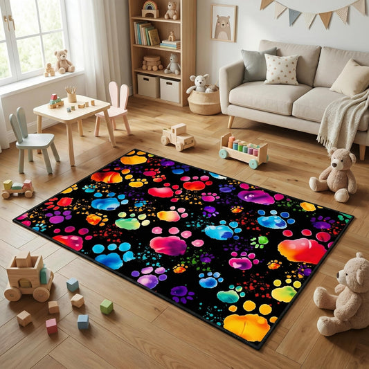 Paw Print Rug - Cute Colorful Dog Cat Paw Print Rugs Cartoon Animal Claw Carpet for Kids Bedroom Cute Animal Paw Themed Decorative Carpet for Playroom Soft Cartoon Decor for Classroom,2'5''×4'