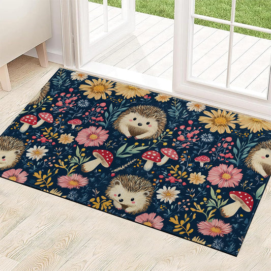 ainori Hedgehog Floral Indoor Door Mat 29.5x17in,Non Slip Backing Whimsical Forest Floor Mats,Non Woven Entryway Rug,Welcome Rugs Decor,for Entrance Inside Porch Kitchen,Practical Doormats Gifts