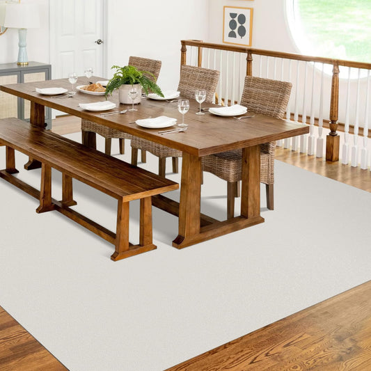 FURKIT Soft Plastic Floor Mat for Under Dining Table, 5'×7' Beige Waterproof Vinyl Area Rug for Living Room, Non-Slip Multi-Pupose Floor Cover Protector for High Traffic Areas