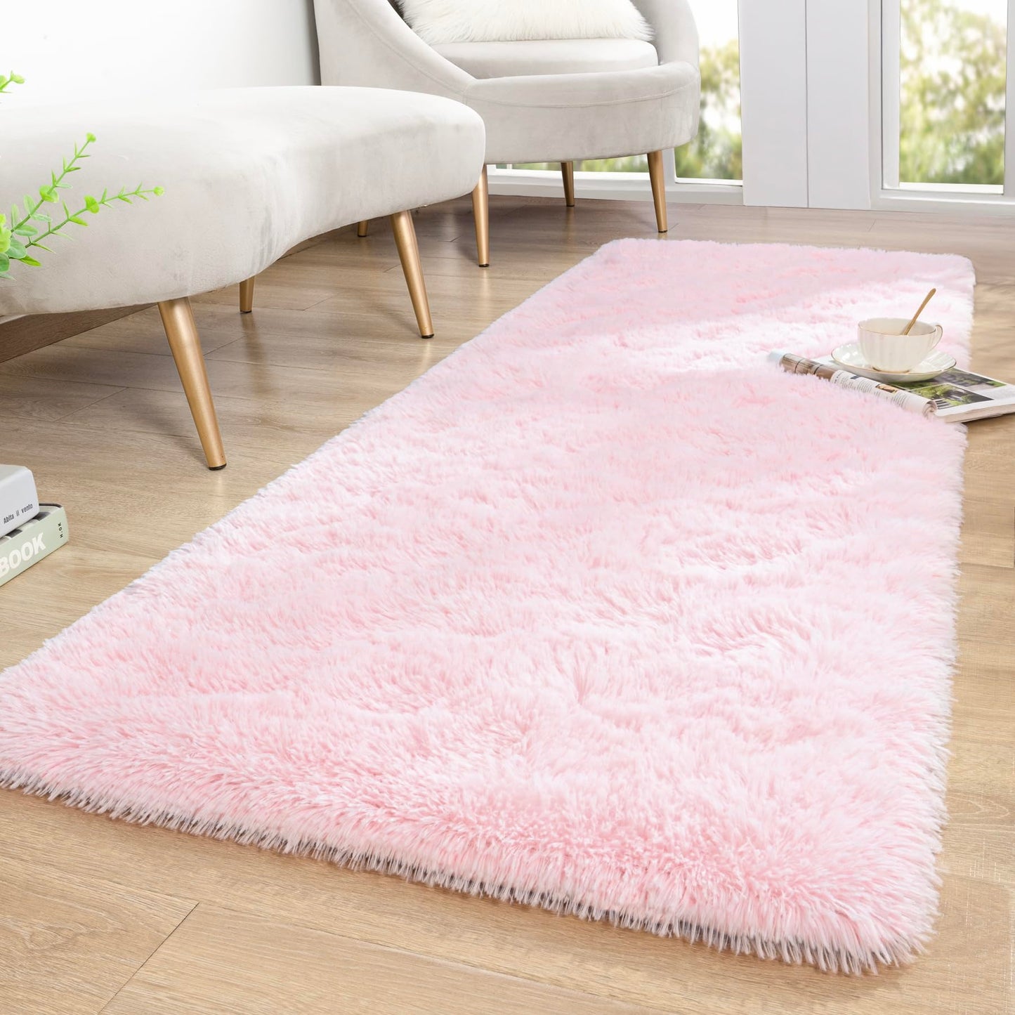 Keeko Pink Runner Rugs for Bedroom Girls Room, 2x8 Fluffy Bedside Kids Room Rug Shag Cute Indoor Baby Rugs Fuzzy Modern Area Carpet for Teen Kid Girl Child Nursery Living Room Dorm Decor