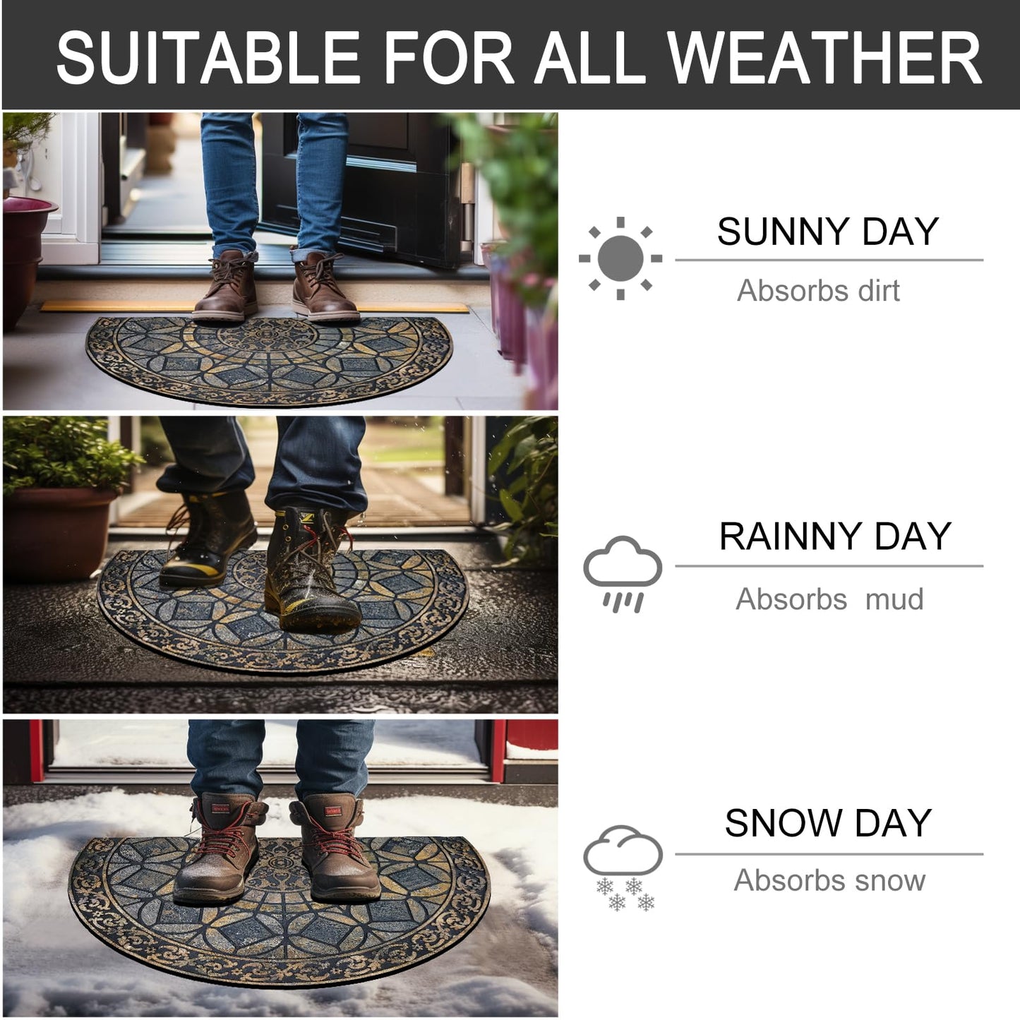 CHICHIC Entrance Door Mat Large 24 x 36 Inch Entry Way Doormat Front Door Rugs Outdoors Heavy Duty Welcome Mat Non Slip Rubber Back Low Profile for Garage, Patio, High Traffic Area, Grey