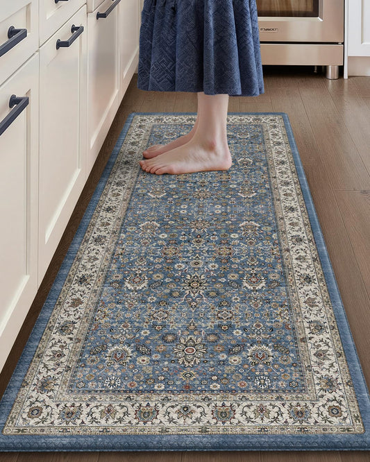 Color&Geometry Anti Fatigue Kitchen Mats for Floor 24x59, Vintage Decor, Easy Clean, Waterproof & Oil Proof, 0.4" Thick Cushioned, Non-Slip Kitchen Runner Rug for Sink, Laundry, Office, Blue