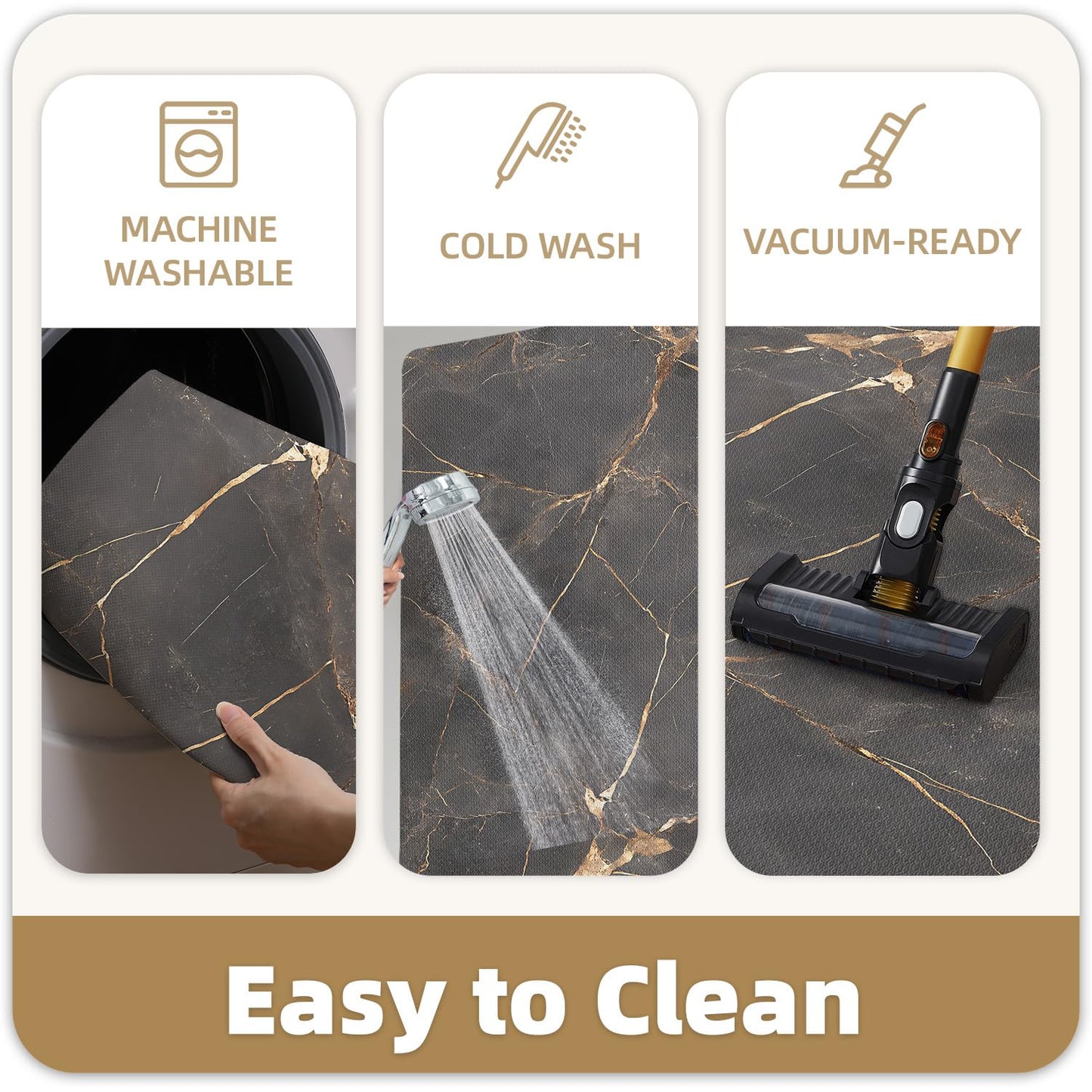 Color&Geometry Ultra Thin Bathroom Rugs Non Slip,Absorbent Quick Dry Bath Mats for Bathroom,Thin Bath Rugs Washable with Rubber Backing Fit Under Door Outside Shower,Gold-Veined Marble,17"x30"