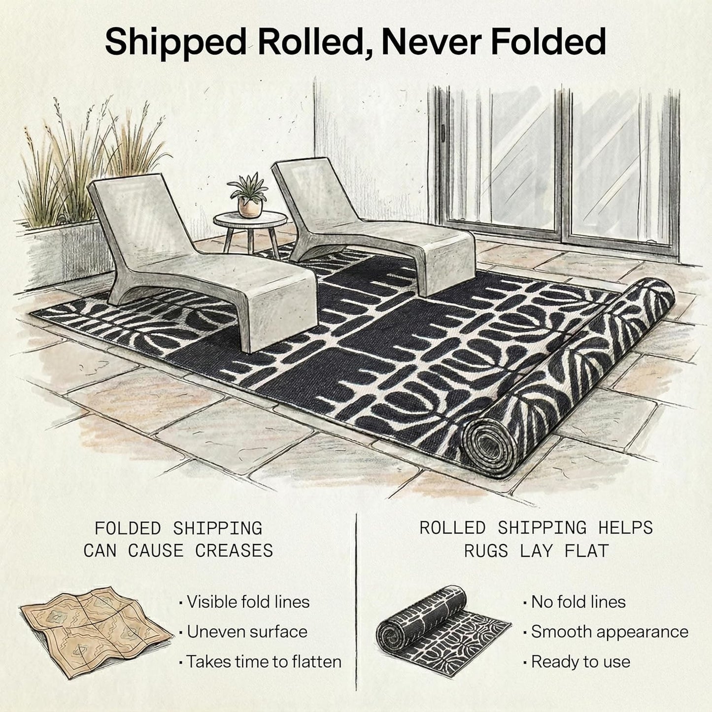 Fab Habitat Outdoor Rug - Waterproof, Fade Resistant, Crease-Free - Premium Recycled Plastic - Tribal, Black & White - Large Patio, Deck, Sunroom, Camping, RV - Serowe - Black - 5 x 8 ft