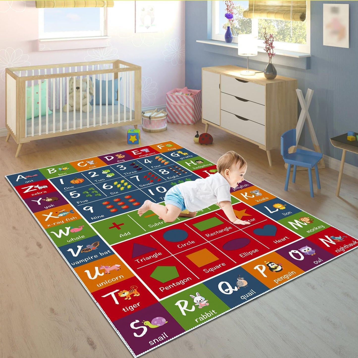 SAMESIEG ABC Educational Area Rug - Alphabets Numbers Fun Kids Game Rug Carpet - Cartoon Pattern Floor Mat Crawling Mat for Children's Room Playroom Bedroom Nursery
