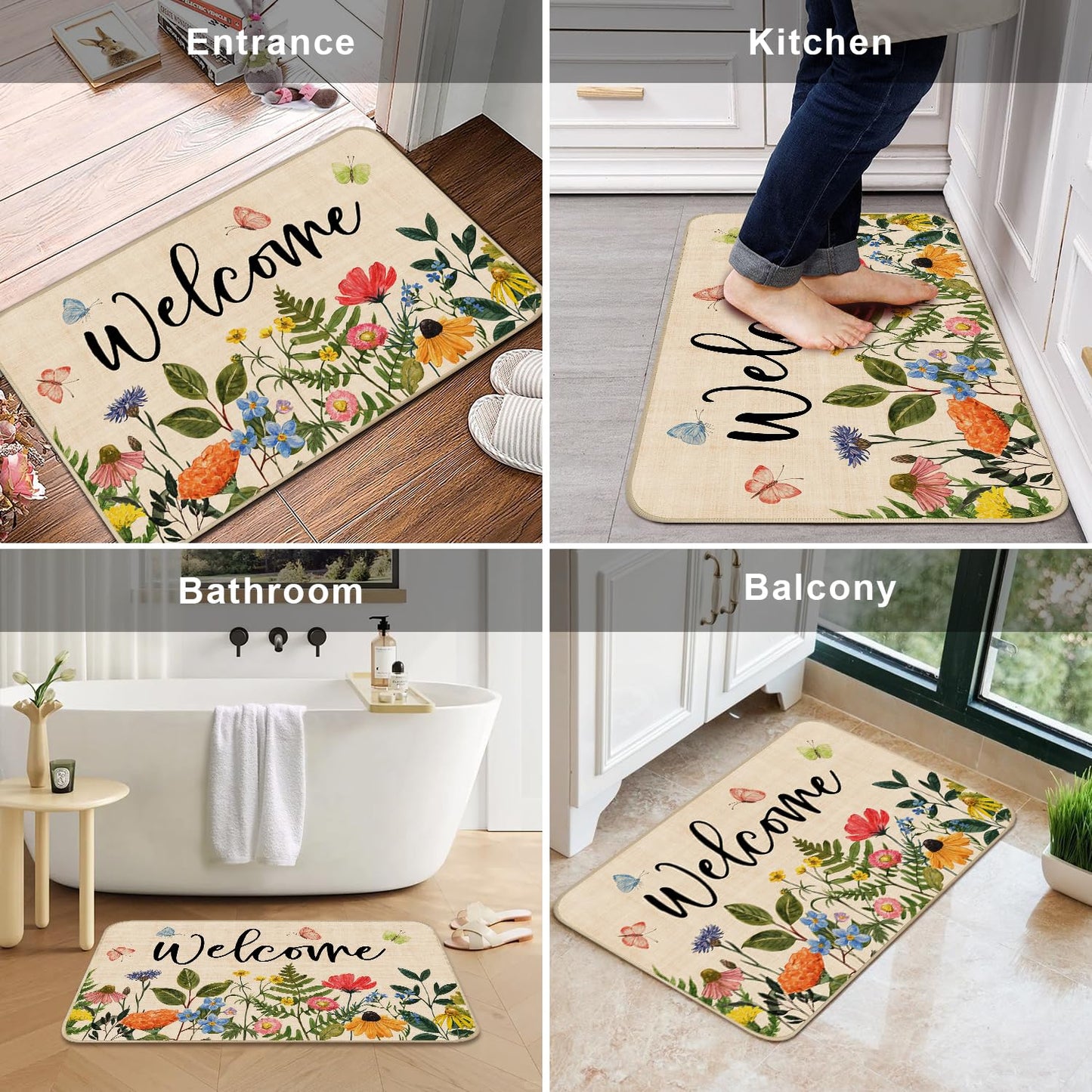 Nialnant Door Mat Outside Entrance, Floral Outdoor Mats for Front Door