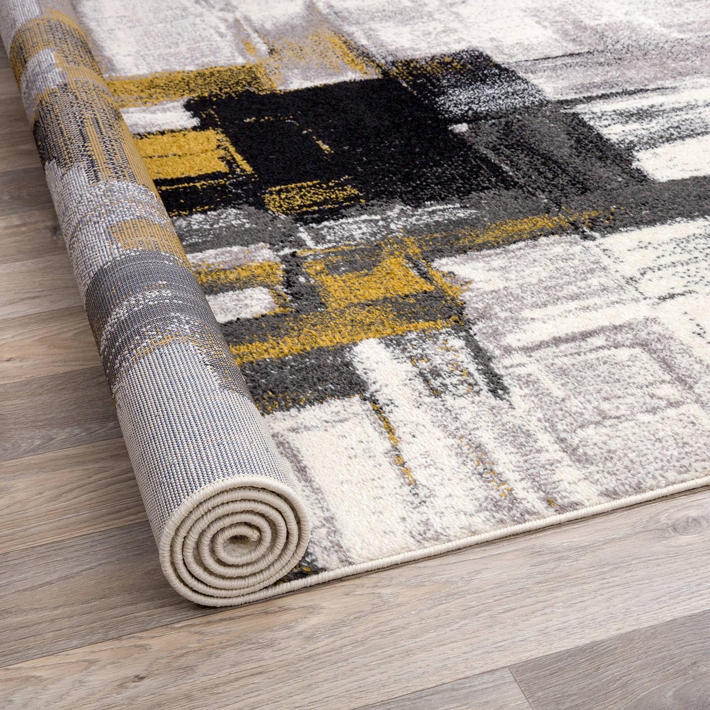 Rugshop Gold Modern Abstract Round Area Rug — Non-Shedding for Living Room, Dining Room and Foyer 8' Round